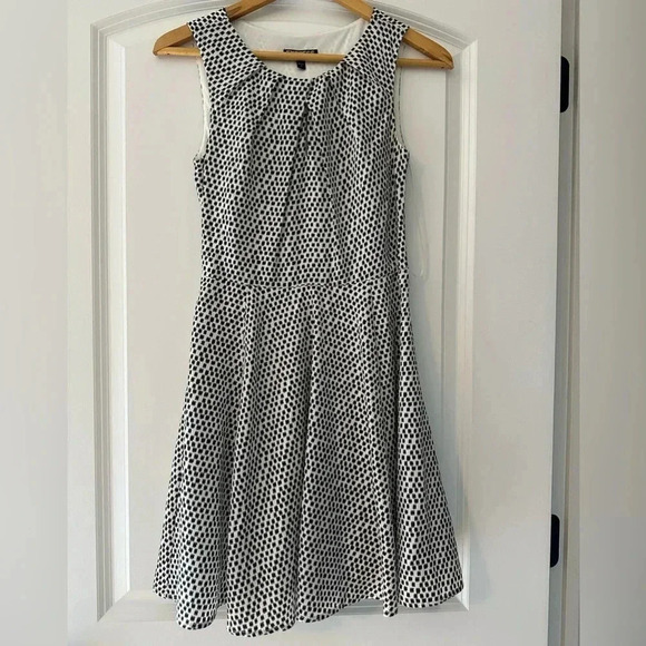 Express Black and White Geometric Fit & Flare Dress - Picture 2 of 9
